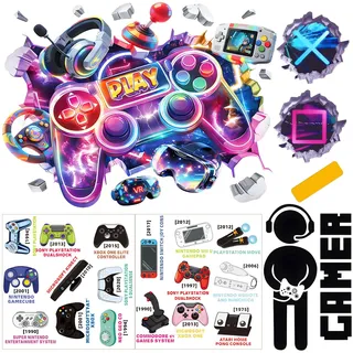 YPLonon 5 Stück Wandtattoo 3D Gamer Junge Wandtattoo Gaming Zimmer Selbstklebend Wandaufkleber Gaming Zimmer Controller Groß Wandsticker Wanddeko für Kinderzimmer Spielzimmer
