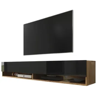 Selsey wander - TV-Board/Fernsehschrank für Wohnzimmer hängend/stehend, optional mit led) 180 cm breit (Holzoptik Wotan Eiche/Schwarz Hochglanz, ohne LED)
