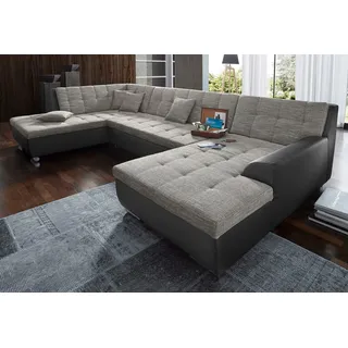 DOMO collection Wohnlandschaft »Treviso incl. Zierkissen, moderne Steppung, XXL: B/T/H: 364/201/83 cm« wahlweise mit Bettfunktion, in vielen Bezugsarten auch in Cord U-Form, schwarz