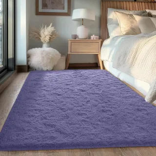 FVVRAX Flauschiger Hochflor Teppich 150x240 cm Grau lila | Extra weicher Shaggy Teppich rutschfest für Wohnzimmer Schlafzimmer | Kuscheliger Bodenteppich für Kinder Haustiere