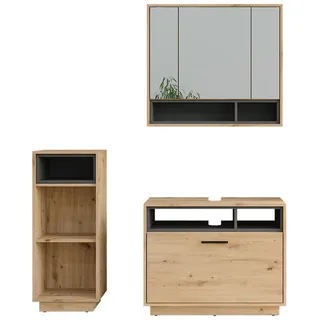 Vicco Badmöbel-Set Beatrice Artisan Eiche/Anthrazit 3 Teile mit Midischrank, Model 55788 - Braun, Dunkelgrau