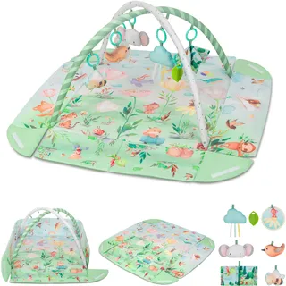Lionelo Inga Multicolor Baby Spielmatte mit Spielbogen, Krabbeldecke ab Geburt, 7 abnehmbare Spielzeuge inkl. Beißring, Sensorik & Motorik Förderung, Baby Activity Gym, weiche Spieldecke