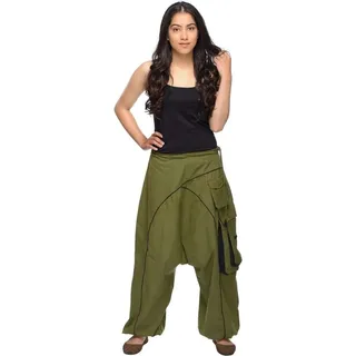 Haremshose Pumphose Aladinhose Pluderhose Yoga Goa Sarouel Baggy Aladin Freizeithose Shanti Damen, grün S/M - Grün
