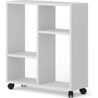 Couchtisch Organizer TRASCO 2 auf Rollen 60 cm Laptop-Tisch Nachttisch Console Sofatisch Regal Weiße Matte - Weiß