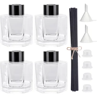 Agidea 4 Stück Glas-Stäbchen-Diffusor-Flasche, leere Diffusor-Gläser mit schwarzen Kappen und Stäbchen, 100 ml, Duftzubehör, Verwendung für DIY ätherische Öle, Raumduft