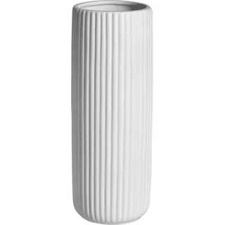 AVENDO Weiße Keramik Vase – Moderne Designvase in edlem Mattweiß und zeitlosem matt-rauem Finish, Geriffelte Vase für Wohnzimmer Deko, Blumenvase 20cm, Deko Aesthetic (gerade)
