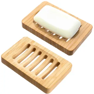 Larrel 2 Stück Seifenschale aus Holz, Wasserdicht Selbstentleerend Holz Seifenhalter Seifenablage NatürlichemHolz Dusche Handarbeit Seifenhalter für Küche, Badezimmer, Schwamm, Seife, Schwämme