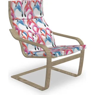 ABAKUHAUS Flamingo Poäng Sessel Polster, Aquarell Pastell Vögel, Sitzkissen mit Stuhlkissen mit Hakenschlaufe und Reißverschluss, Mehrfarbig