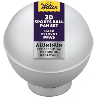 Wilton 3D-Kuchenform Ball | Basketball, Baseball, Fußball, Football, aus Aluminium, 4-teilig, Ø15,5 cm, Basketballtorte Kindergeburtstag, Ballform, Geburtstagskuchen, Kuchenbackform, Backzubehör
