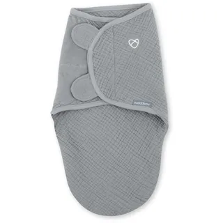 Ingenuity SwaddleMe Original Musselin Baby Pucksack 0-3 Monate, 100% Baumwolle, Verbessert den Schlaf & Beruhigt den Moro-Reflex, 1,5 TOG - Grau
