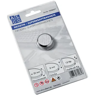Alco ALCO-Albert 7028A27 Superkraftmagnete, gebürstet, Durchmesser 25 mm, 13 kp, silber, 1 Stück