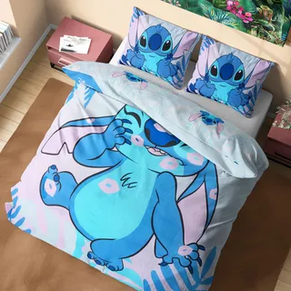 Disney Stitch Bettbezug Set für Mädchen & Teenager, Kinder Bettwäsche - verschiedenen Größen (Blauer Stich doppelt)