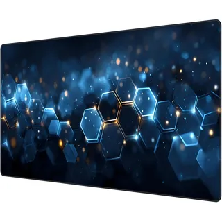 Anpollo Gaming Mauspad XXL 900x400mm - Schreibtischunterlage Gross - rutschfest XXL Mousepad für Gaming und Office - Blauer Sechseck