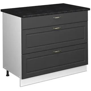 Vicco Küchenunterschrank Fame-Line, Anthrazit-Gold Landhaus/Weiß, 100 cm, AP Anthrazit , Anthrazit, Weiß , Holzwerkstoff , 3 Schubladen , Rechteckig , 100x82x60 cm , Küchen, Küchenmöbel, Küchenschränke, Küchenunterschränke