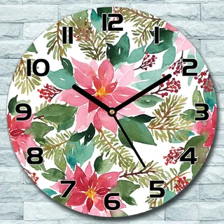 Wanduhr aus Glas Rund fi 30 Vintage Blumenstrauß Quarz Deko Schlafzimmer Büro - Rosa