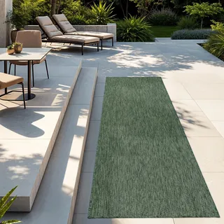 TT Home Teppich Für Outdoor Wetterfest Küchenteppich Balkon Terrasse Unifarbenes Design Modern Größe 80x250 cm - Grün