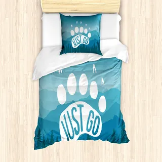 ABAKUHAUS Retro Poster Mantele, Berge Grafik, Milbensicher Allergiker geeignet mit Kissenbezügen, 135 cm x 200 cm - 80 x 80 cm, Blau und weiß - Blau