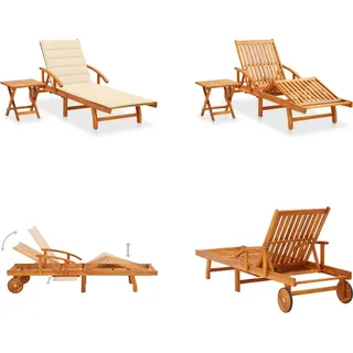 vidaXL Sonnenliege mit Tisch und Auflage Akazie Massivholz - Sonnenliege Mit Tisch - Sonnenliegen Mit Tischen - Holz-Sonnenliege Mit Tisch - Holz-Sonnenliegen Mit Tischen - Creme