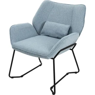 ML-Design Loungesessel Relaxsessel Blau mit Leinenbezug und schwarzen Metallbeine, Wohnzimmerstuhl mit Armlehne und Rückenlehne - Blau