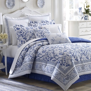 Laura Ashley Bettwäsche-Set für Doppelbett, wendbare Baumwoll-Bettwäsche mit passendem Kissenbezug, Heimdekoration für alle Jahreszeiten (Charlotte Blue, Twin)