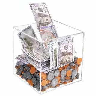 Prounion Spardose Transparent, Nicht zu öffnende Sparbüchse Groß Durchsichtig Acryl Spardosen, Money Saving Coin Münzen Box Bank, Unöffbare Sparschwein Sparbüchsen Sparkasse für Erwachsene Kinder, L