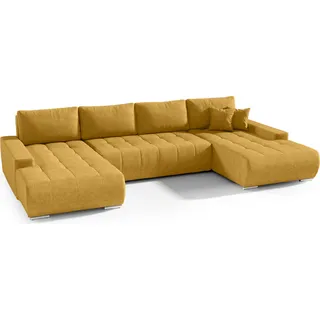 MEBLITO Ecksofa Big Sofa Eckcouch mit Schlaffunktion Bonari U Form Couch Sofagarnitur (Monolith 48) Honig - Dunkelgelb