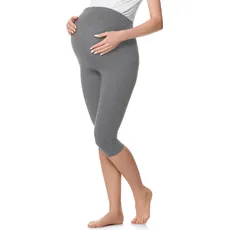 Be Mammy 3/4 Umstandsleggings Kurz aus Baumwolle bequeme und blickdichte Schwangerschaftsleggings Umstandsmode BE20-229 (Mittel Melange, XL)