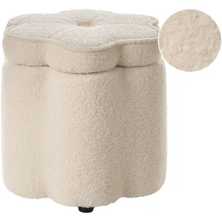 Beliani Pouf mit Stauraum Bouclé Cremeweiß Blume Flower , Creme, Weiß, Schwarz, Gelb , Textil , Sechseckig , 40x38x40 cm , Wohnzimmer, Sessel, Hocker & Hockerbänke, Poufs