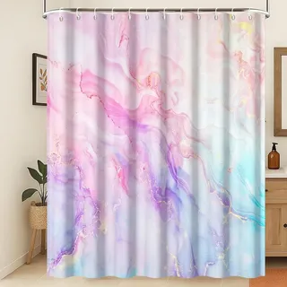 Xiaoterna Marmor Duschvorhang Bunt Blau Rosa Lila Gold Glitzer Marmor Duschvorhänge Luxus Aquarell Tinte Kunst Badezimmer Vorhänge Waschbar Wasserdicht Stoff Badezimmer Dekoration 150x180cm