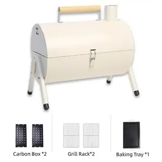 Tragbarer Holzkohlegrill - Klappbarer kleiner BBQ-Grill - Tischgrill für Camping, Balkon und Garten - Weiß