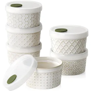 DOWAN Creme Brulee Schälchen mit Deckel 6er Set, 180 ml Porzellan Souffle Förmchen Backofenfest, Creme Brulee Schalen, Mini Auflaufform für Leckere Würzfleisch, Crème Brûlée, Dip-Saucen, Aufläufe