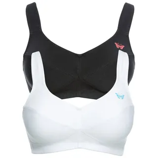 Büstenhebe BONPRIX, Damen, Gr. 80, Cup E, weiß (weiß, schwarz), Obermaterial: 95% Baumwolle, 5% Elasthan. Futter: 100% Baumwolle, unifarben, BHs Büstenhebe, breite, gepolsterte Träger, bügelos, mit Haken & Ösen Verschluss