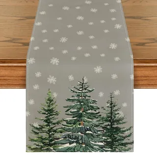 Artoid Mode Grau Kiefern Schneeflocken Weihnachten Tischläufer, Saisonnal Winter Küche Tisch Dekoration Drinnen Urlaub Party Dekor 40x100 cm