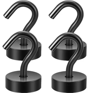 Neosmuk Magnethaken, 12kg Extra Starke Magnetische Haken für Camping, Werkstatt, Spind, Kleiderhaken mit Neodym Magnet für Outdoor und Kreuzfahrt Zubehör, Schwarz,4er-Pack