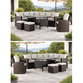 Mandalika Garden MILOS-XL Polyrattan Ecklounge Gartenmöbel Sitzgruppe - braun