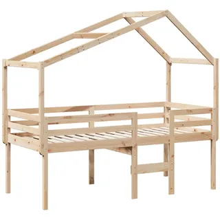 Hochbett mit Dach 80x200 cm Massivholz Kiefer - Braun, Bunt