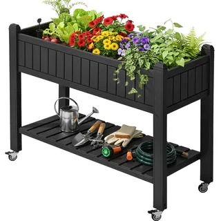 YITAHOME Hochbeete mit Rankgitter, 108,5 x 44 x 89,5 cm, Garten-Rankgitter mit Rädern, Drainagelöchern und Stopfen für Kletterpflanzen, Hochbeet hält 6,8 kg für Gemüse, Blumen, Obst, Schwarz