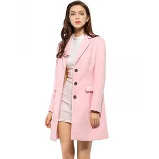 Allegra K Damen Wollmantel Revers Knopfleiste Wintercoat Mantel Rosa S