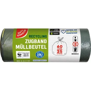 Gut&Günstig Müllbeutel RECYCLING 60,0 l schwarz, 25 St.