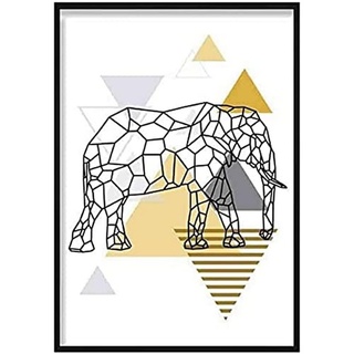 Artze Wall Art Poster Elefant abstrakt Geometrisch Skandinavisch 50cm Breite x 70cm Höhe gelb/grau