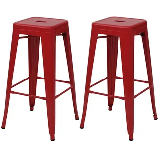 Mendler 2er-Set Barhocker HWC-A73, Barstuhl Tresenhocker, Metall Industriedesign stapelbar ~ rot