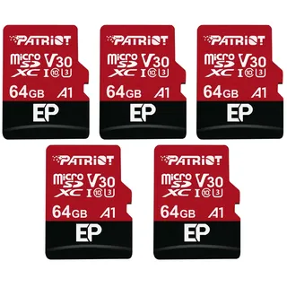 Patriot Memory 64GB A1 / V30 Speicherkarte für Android-Telefone und -Tablets, 4K-Videoaufzeichnung - 5er Pack