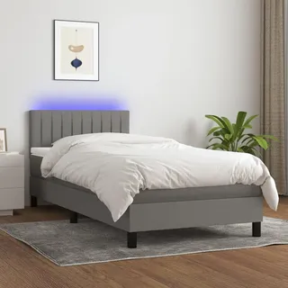 vidaXL Boxspringbett mit Matratze & LED Dunkelgrau 100x200 cm Stoff - Grau