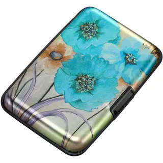 Fish Mini-RFID-Aluminium-Brieftasche, Kreditkartenhalter, Visitenkartenetui, Metall-Ausweisetui für Männer und Frauen, Blaue Blume