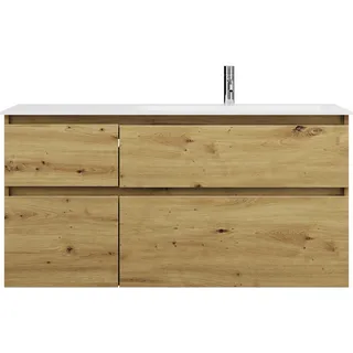 burgbad Lin20 Mineralguss-Waschtisch Weiß Matt rechtsbündig inklusive Waschtischunterschrank, 4 Auszüge 2 verschiedene Größen, 1220x495x612mm, SGIJ122RF5353C0037, Farbe: Eiche Dekor Urban
