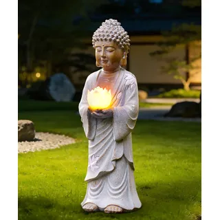 Yeomoo 37CM Stehende Buddha Figur mit Solar LED Lotus, Garten Geschenk