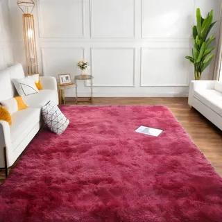 linyingdian Hochflor Teppich wohnzimmerteppich Langflor - Teppiche für Wohnzimmer flauschig Shaggy Schlafzimmer Bettvorleger Outdoor Carpet. (weinrote Farbe, 160x200cm)