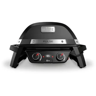 Weber PULSE 2000 Elektro Grill, 49 x 39cm Grillfläche, Temperaturen über 300°C, Zwei-Zonen-Grillen, Digitaler Temperaturregler & Thermometer, Porzellanemaillierter Guss-Grillrost - Schwarz (82010079)