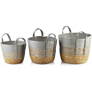 Mondex Korb Bali 3er Set grau 33/33/26 cm Seegras , Grau , Kunststoff, Naturmaterialen , 33x26x33 cm , Ordnen & Aufbewahren, Dekoboxen & Aufbewahrungsboxen