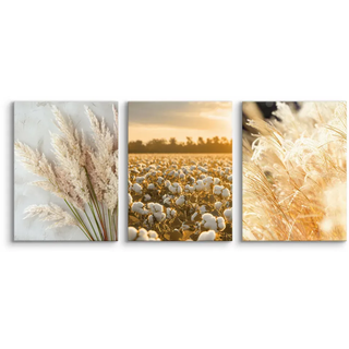 Muralo Leinwandbilder 3-es Set Pflanzen 3D Boho , Weiß, Beige, Braun, Grau , Textil , Baum/Pflanze/Natur, Landschaft/Berg , Rechteckig , 90x40 cm , Bilder & Rahmen, Bilder